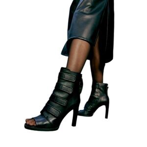 Dkny Blake Peep Toe Black Leather Booties